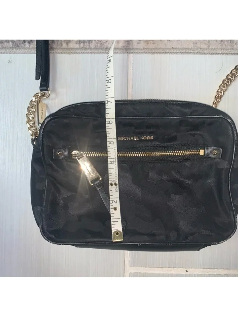 Michael Kors Black and Gold Camo Crossbody Bag